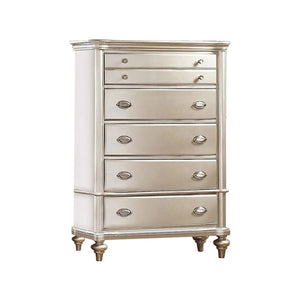 English Elm Silver 5-Drawer Chest of Drawers 39"x18"x56" — Elegant Champagne Finish, Modern Plywood Storage Piece B011P360173