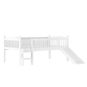 English Elm Twin Xl Solid Pine Loft Bed with Built-in Led Lighting and Storage Shelves Light White W1580S00364