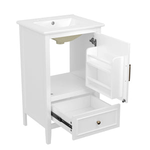 English Elm 20" Bathroom Vanity with Sink and Ceramic Top, Modern Freestanding Cabinet with Drawer & Shelf Storage, Adjustable Feet for Stability and 200lb Capacity White N725P192821K