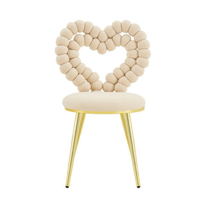 English Elm Unique Heart Shaped Bubble Tufted Velvet Accent Chair Glam Metal Frame Vanity Seat Beige,Gold W3875P446139