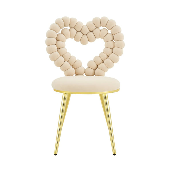 English Elm Unique Heart Shaped Bubble Tufted Velvet Accent Chair Glam Metal Frame Vanity Seat Beige,Gold W3875P446139