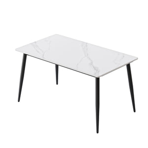 English Elm 55.12" Modern Rectangular Dining Table With White Artificial Stone Top & Black Metal Legs For 6 W1535S00491