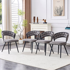 English Elm Set of 2 Chenille Tufted Dining Chairs with Metal Legs Modern Kitchen Seating Black,Gray W3875P370854