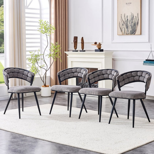 English Elm Set of 2 Chenille Tufted Dining Chairs with Metal Legs Modern Kitchen Seating Black,Gray W3875P370854