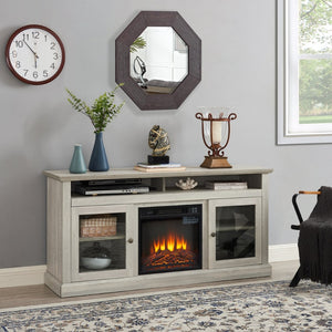 English Elm Contemporary Stone Gray Media Console with Electric Fireplace Insert for Living Rooms W2275S00042