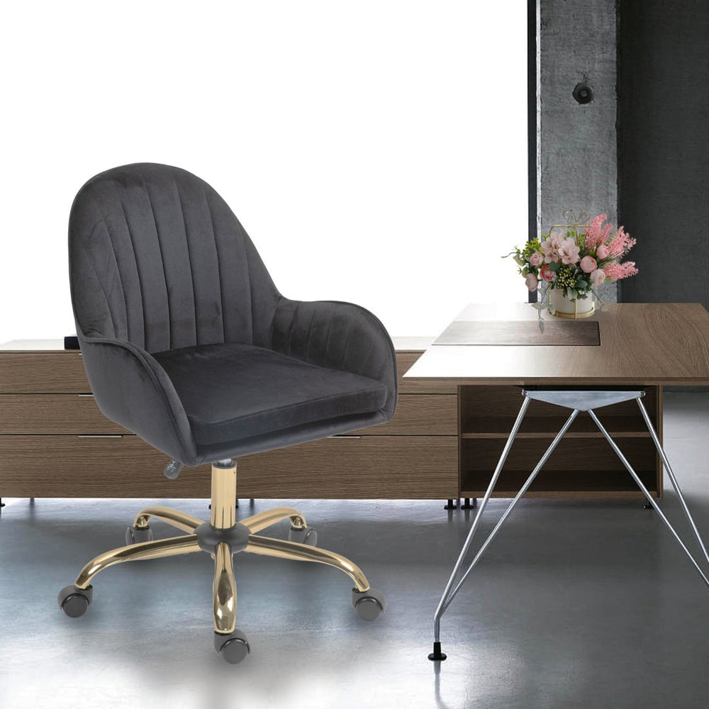 English Elm Velvet Swivel Chair with Gold Base Adjustable Glam Seat for Bedroom Vanity Office W1733P215112