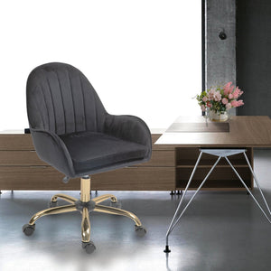English Elm Velvet Swivel Chair with Gold Base Adjustable Glam Seat for Bedroom Vanity Office W1733P215112
