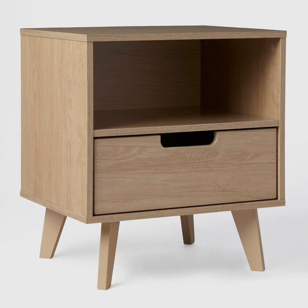 Hans Sleek Mid-Century Modern Nightstand with 1 Drawer and Open Cubby for Stylish Storage Solutions