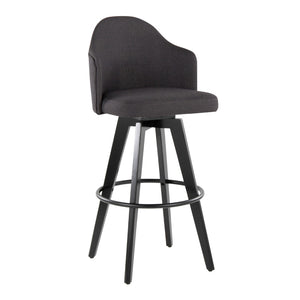 English Elm Fixed-height Swivel Barstools Upholstered Grey Fabric Black Wood Legs Kitchen Set of 2 Charcoal B202S01867