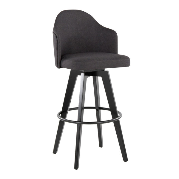 English Elm Fixed-height Swivel Barstools Upholstered Grey Fabric Black Wood Legs Kitchen Set of 2 Charcoal B202S01867