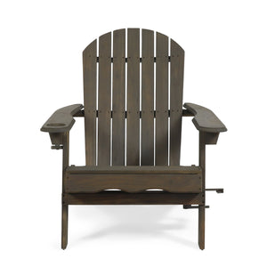 English Elm Christopher Knight Home® - BELLWOOD Adirondack Chair with Folding Design, Rustic Outdoor Wood Seat, Built-In Cup Holder Comfort Grey 37.75 L x 26.75 W x 8.5 H 68940.00GRY