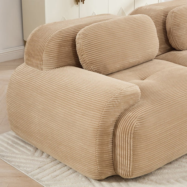 English Elm 82'' Modular L-shaped Sectional Sofa Corduroy Upholstery Curved Arms for Living Rooms Camel W714S01237