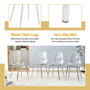 English Elm Table Oval Tempered Glass 7-piece Dining Set with Six Clear Chairs Silver Base W1151S04746