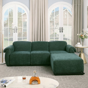 English Elm 102 Inch Linen Modular Sectional Sofa with Hidden Storage and Cloud Cushion Comfort Green W1099S00198