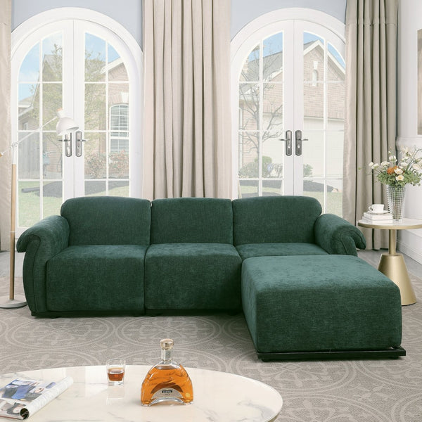English Elm 102 Inch Linen Modular Sectional Sofa with Hidden Storage and Cloud Cushion Comfort Green W1099S00198