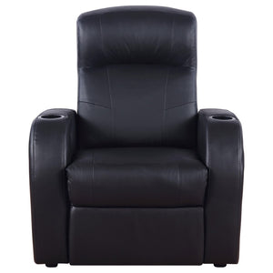 English Elm Black Top-grain Leather Home Theater Seating Row with Pocket Coil Recliners and Consoles B062S01838