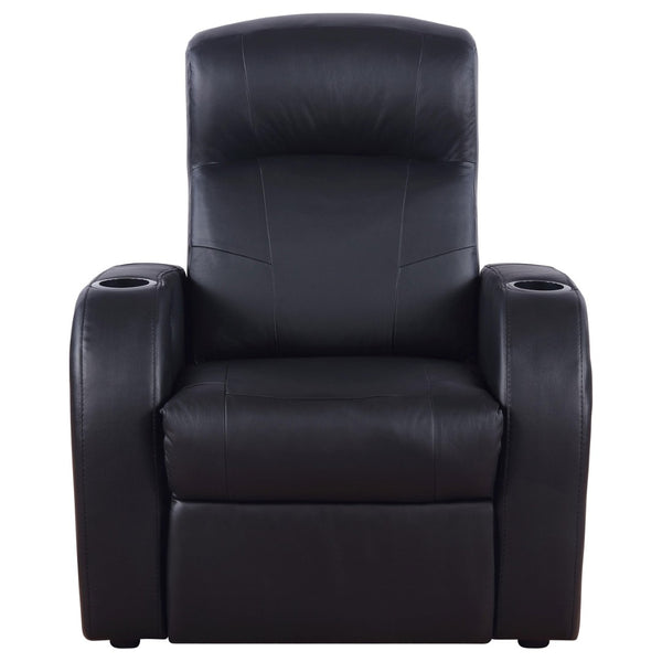 English Elm Black Top-grain Leather Home Theater Seating Row with Pocket Coil Recliners and Consoles B062S01838