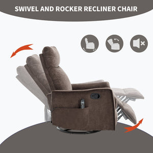 English Elm Heat Massage Rocker Swivel Recliner Fabric Chair with Lumbar Therapy for Living Room Brown W1803P362305