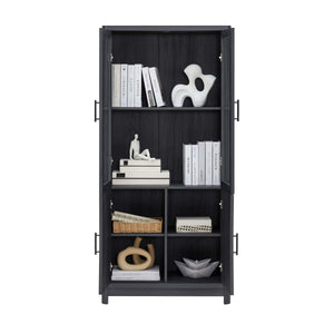 English Elm Jodie Elegant 31" Bookcase Cabinet with 6 Adjustable Shelves, Glass Display Doors & Metal Handles Charcoal grey B365P397894