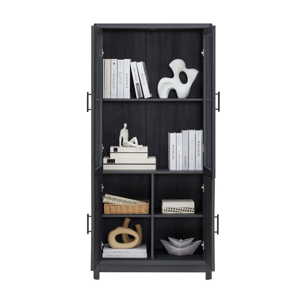 English Elm Jodie Elegant 31" Bookcase Cabinet with 6 Adjustable Shelves, Glass Display Doors & Metal Handles Charcoal grey B365P397894