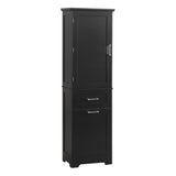 English Elm Tall Bathroom Storage Cabinet, Freestanding Storage Cabinet With Two Different Size Drawers and Adjustable Shelf, Mdf Board With Painted Finish, Black