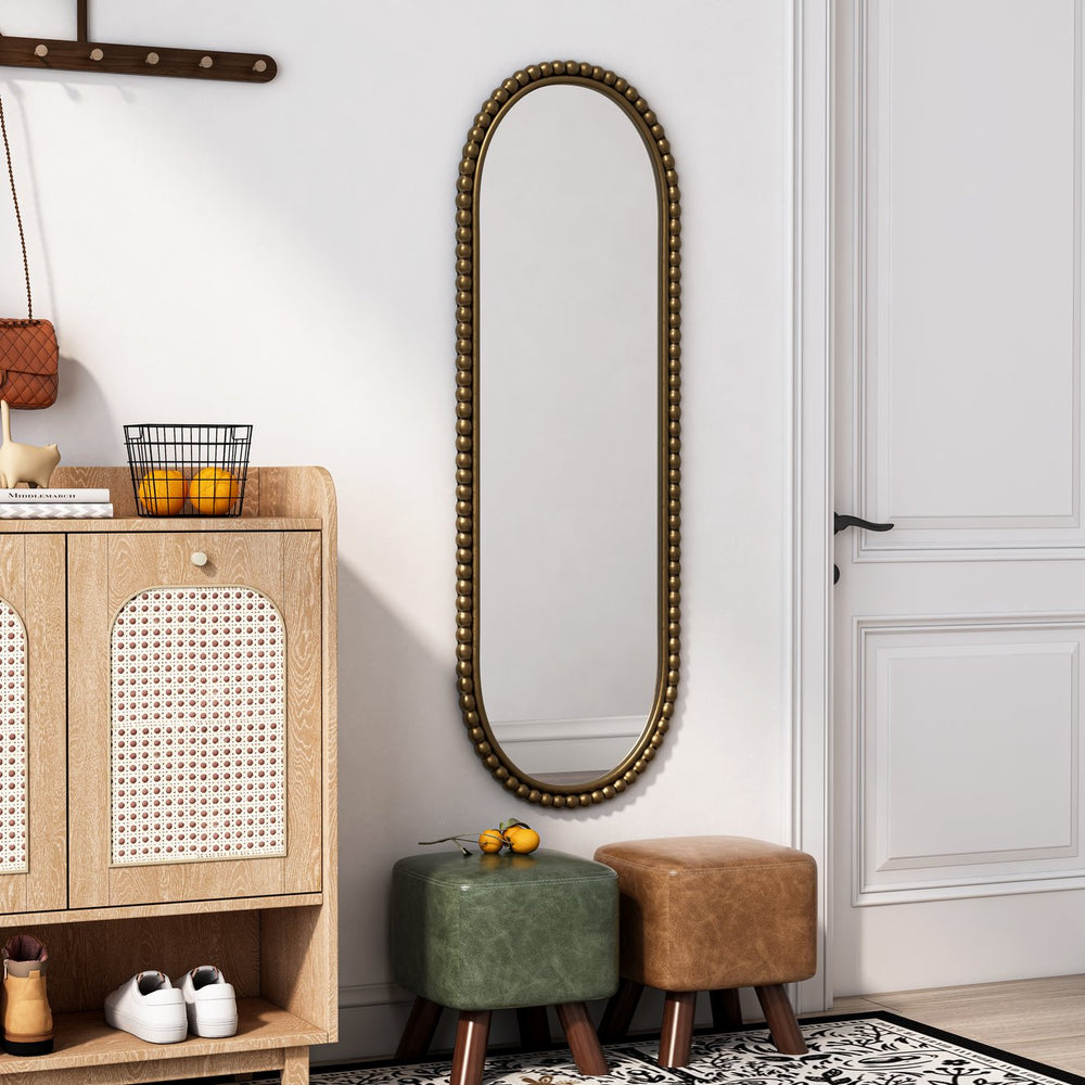 English Elm Iron Oval Retro Mirror with Antique Finish - Decorative Wall Hanging for Living Room & Entryway (Elegant) Gold W757P266576