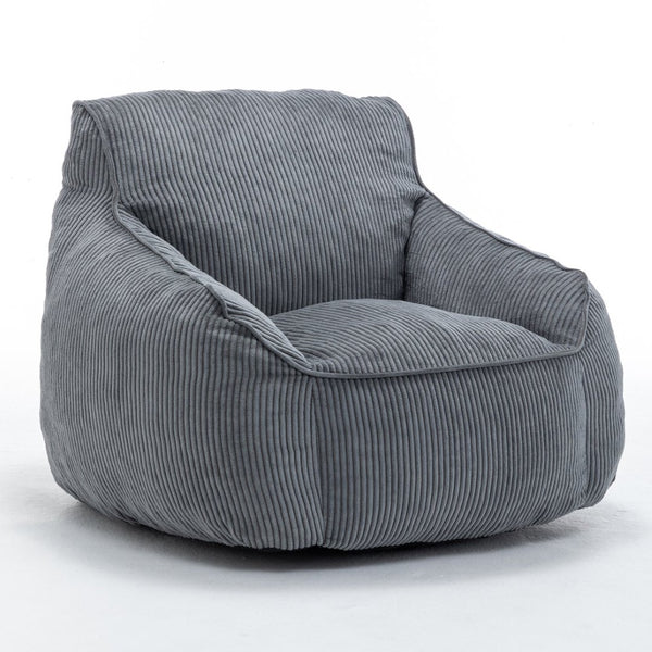 English Elm Giant Corduroy Bean Bag Sofa with Armrests Foam Filled Cozy Adult Lounge Chair Dark Gray W2200P442800