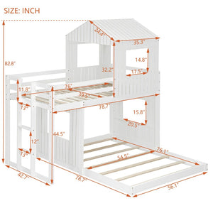 English Elm Wooden Twin Over Full Bunk Bed Farmhouse Playhouse Design with Ladder Guardrails LT000327AAK-1