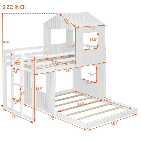 English Elm Wooden Twin Over Full Bunk Bed Farmhouse Playhouse Design with Ladder Guardrails LT000327AAK-1