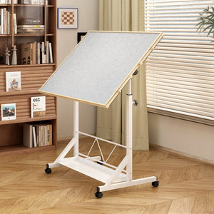 English Elm (white) Wooden Puzzle Table with Drawers Tilting Top Wheels and Protective Cover W2641P442535