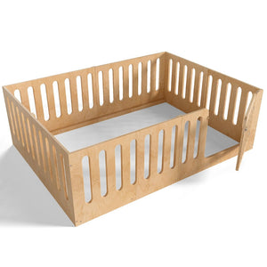 English Elm Queen Solid Pine Montessori Floor Bed for Kids with House Frame and Built-in Door Natural W5305P420640