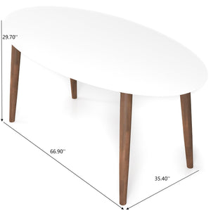 English Elm Ashcroft Furniture - Ada Mid Century Modern Solid Walnut Oval Dining Table, Space-Saving Pedestal Design for Small Homes Brown,White B183P231922