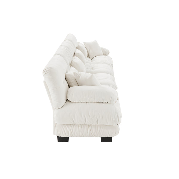 English Elm 4-Seater Plush Chenille Sectional Sofa with Deep Cloud Seats, Modular Design & Bolster Arms for Comfort and Style White W714S01004