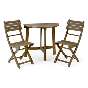 English Elm Christopher Knight Home® - Outdoor 3pc Half-Round Folding Acacia Wood Bistro Set — Space-Saving Slatted Table & 2 Chairs for Small Patios (Weather-Resistant, Handcrafted) Grey 59328.00GRY2_65324.00GRY