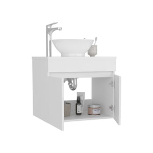 English Elm Vessel Manchester Vanity with Vessel Sink, Two Drawers & Open Shelf, White MDF, Space-Saving Design B070P316858