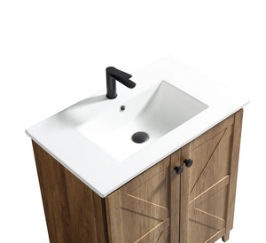 English Elm 30 Inch Floating Bathroom Vanity Fluted Wood Grain Front with Ceramic Integrated Sink Golden Oak W3520S00033