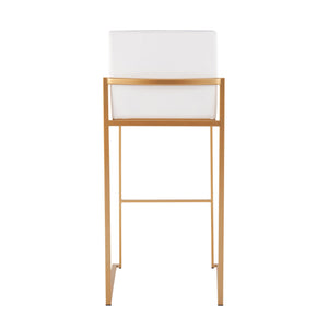 English Elm Fuji 30" Set Of 3 High Back Barstools In Luxurious White Velvet With Gold Steel Frame For Style B202P222212