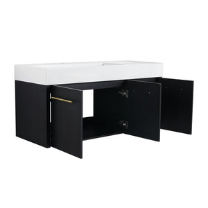 English Elm 48 Inch Wall-Mounted Bathroom Vanity With Sleek Resin Sink, Soft-Close Cabinet, Space-Saving Design W999S00263