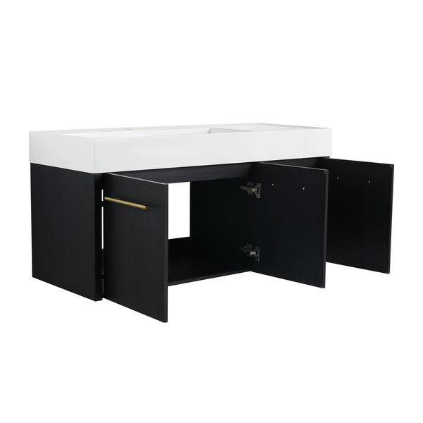 English Elm 48 Inch Wall-Mounted Bathroom Vanity With Sleek Resin Sink, Soft-Close Cabinet, Space-Saving Design W999S00263
