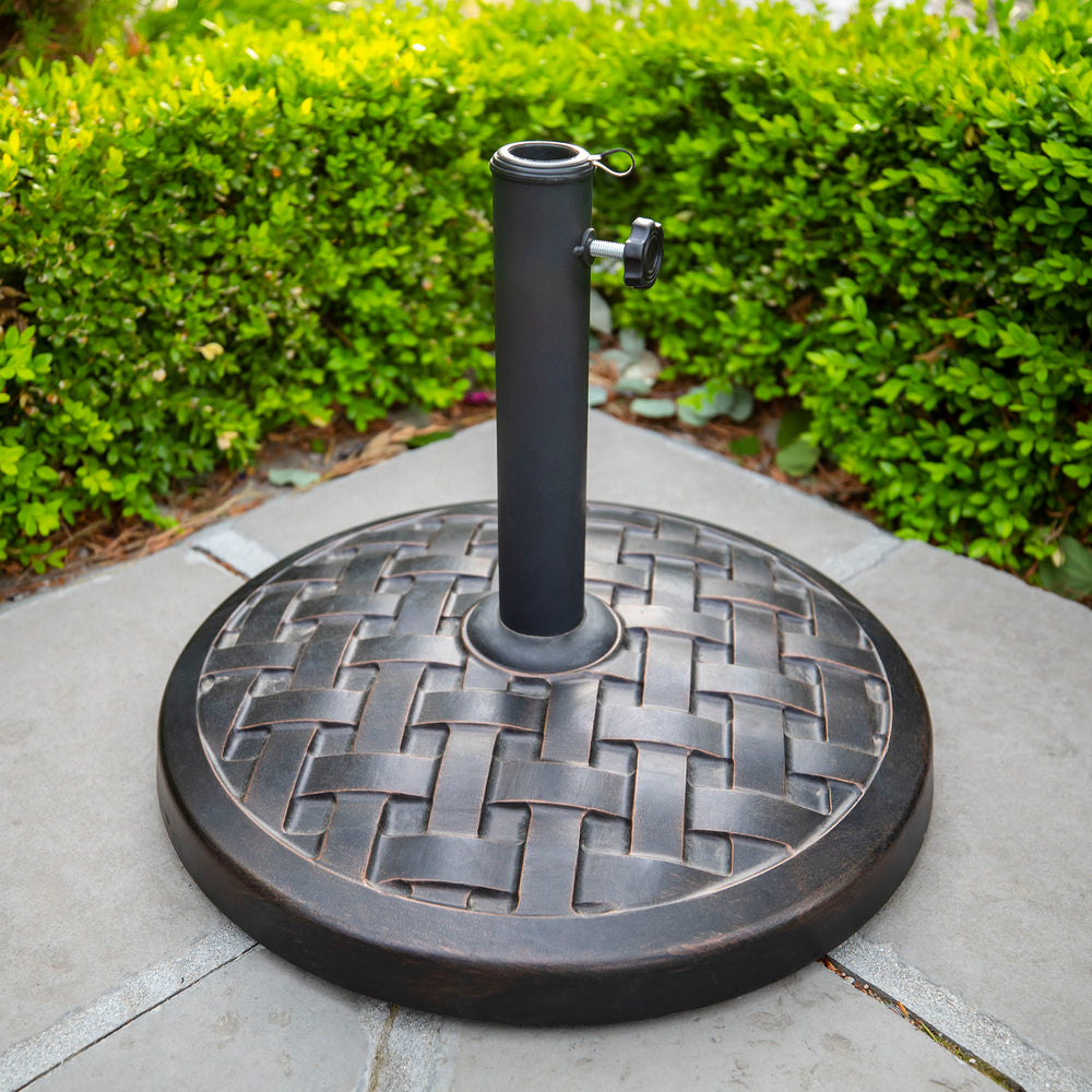 English Elm Walker Edison - Modern Metal Weave Round Umbrella Base Antique Bronze - Weatherproof Resin, Adjustable Fit, Rust-Resistant Shade Stabilizer B185P244265