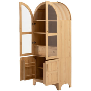 English Elm K&k Arched Farmhouse Pantry Cabinet Glass Doors Hidden Drawer Two Tone Kitchen Storage Natural N707S288969Y
