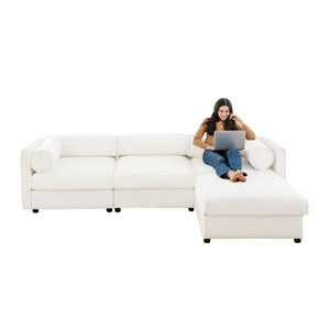 English Elm Elegant White Chenille Sectional Sofa With Storage, Ergonomic Design & Modular Style For Modern Living W714S01038