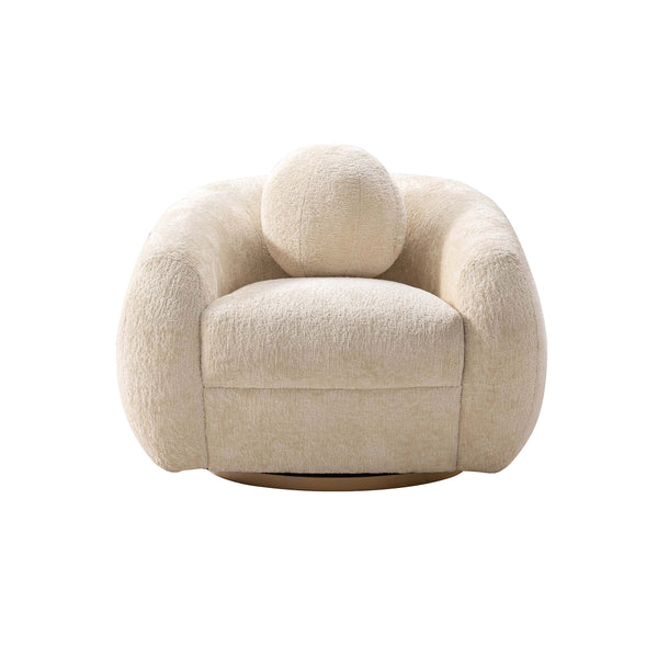 English Elm Tribeca Chenille Lounge Chair Cream – Solid Birch Frame, High-Density Foam, Accent Pillow, Commercial Grade Comfort B365P398015