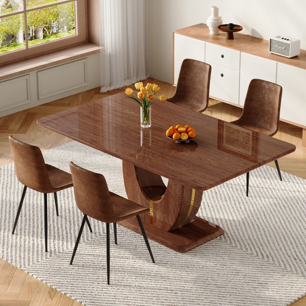 English Elm One 5 Piece Dining Set 63 Inch Table Dark Wood Grain Top with Brown Fabric Chairs W1151S04405