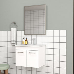 English Elm 24-Inch Wall-Mounted Bathroom Vanity With Sink, Mirror, Soft-Close Doors & Sleek Storage Solutions W3151S00025