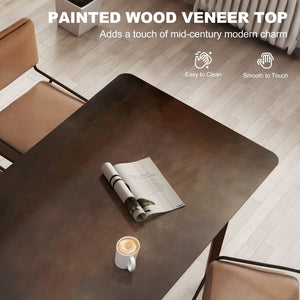 English Elm Mid-century Nordic Rubberwood Dining Table Seats Four with Dark Mahogany Finish T3971P428287