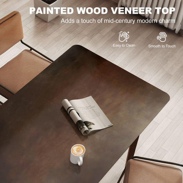 English Elm Mid-century Nordic Rubberwood Dining Table Seats Four with Dark Mahogany Finish T3971P428287