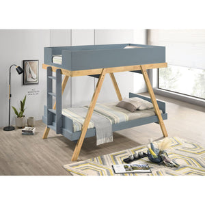 English Elm Hicks Van Courtland Blue Twin-Over-Twin Bunk Bed with Angular Frame, Ladder & Open Bottom for Sleepovers B062S01108