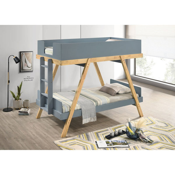 English Elm Hicks Van Courtland Blue Twin-Over-Twin Bunk Bed with Angular Frame, Ladder & Open Bottom for Sleepovers B062S01108
