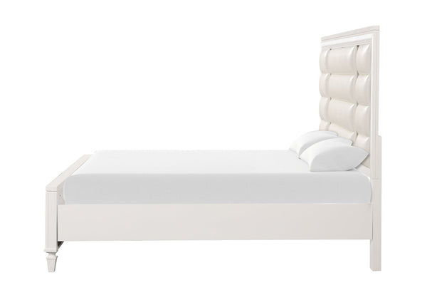 English Elm Genoa King Storage Bed Glam Faux Leather Headboard with Led Lighting Mirror Accents B078S00715